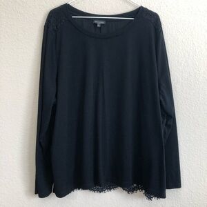 Lord & Taylor Top Long Sleeve Black Top Lace Back